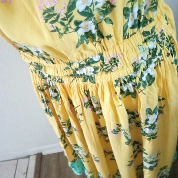 MATILDA JANE Gold & Aqua Floral Ruffled Off Shoulder Dress | L - Picture 4 of 8